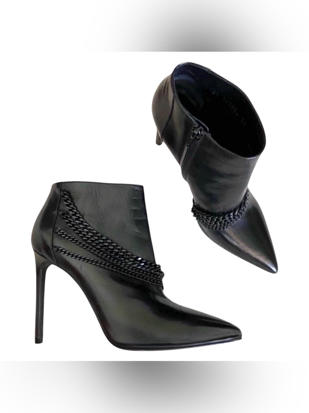 Saint Laurent Chain-Detail Pointed-Toe Ankle Boots – Black Size 36
